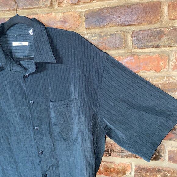 Moda Campia Vintage Black Textured Short Sleeve Button Down Shirt Men's Large - Picture 2 of 4